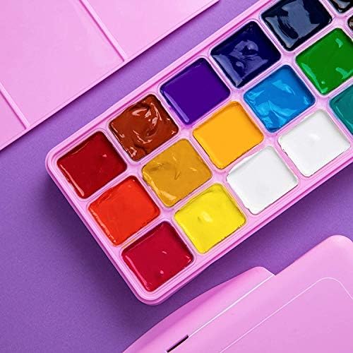 HIMI zestaw farb gwaszowych, 18 żywych kolorów, nietoksyczne farby z przenośnym etui, paleta do malarstwa płóciennego i na papierze akwarelowym, bogaty pigment, 30 ml/pojemnik (różowe etui)