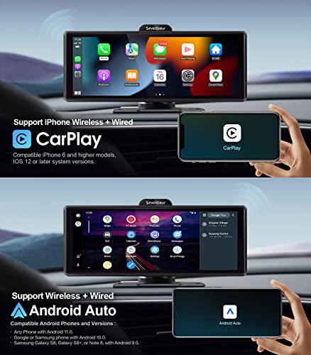 Seventour Portable 9.3\" Car Stereo Radio with Wireless Apple Carplay & Android Auto and 1080P Backup Camera, IPS Display Screen for Cars,Bluetooth/GPS Navigation/Mirror Link/AUX Out/FM,Head Unit