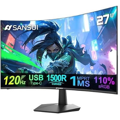 SANSUI Curved Monitor 27 inch 120Hz USB Type-C Computer Monitor