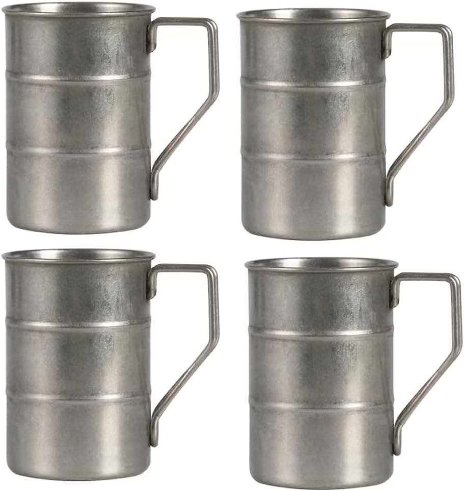 DOUKI Barrel Shaped Beer Stein with Good Grip Handle Industrial Style Metal Beer Mug Reusable Drinking Supplies for Camping Picnic