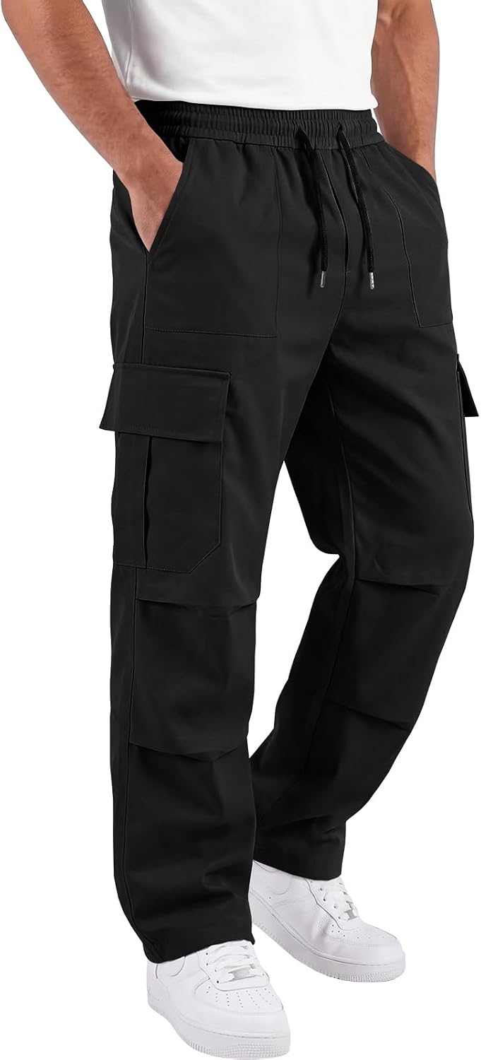 Runcati Mens Casual Cargo Pants Workout Joggers Drawstring Sweatpants