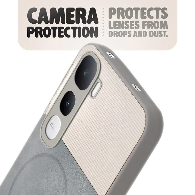 Image of Bintage case Dual-Leather Macc-Safe Design Phone Case| Soft Touch Finish | Full Camera Protectection Back Cover Compatible for Vivo V2506 / Vivo Y400 5G - White & Matelic Grey