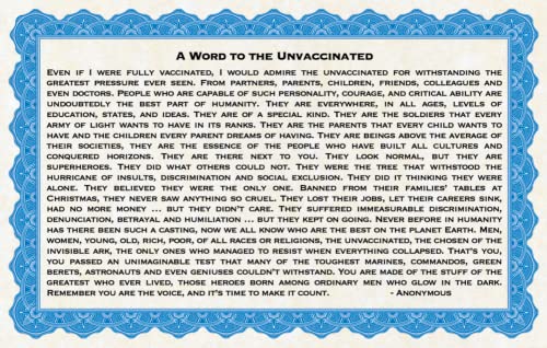 Unvaccinated Award Certificate #TOP3