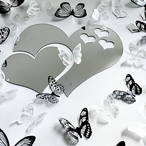 36Pcs 3D Crystal Butterfly And 5Pcs Silver Acrylic Mirror Hearts Wall Stickers With Adhesive Art Decal Satin Paper Baby Kids Bedroom Home Diy Decor Removable Stickers (36 Butterfly And Silver Heart) #TOP1