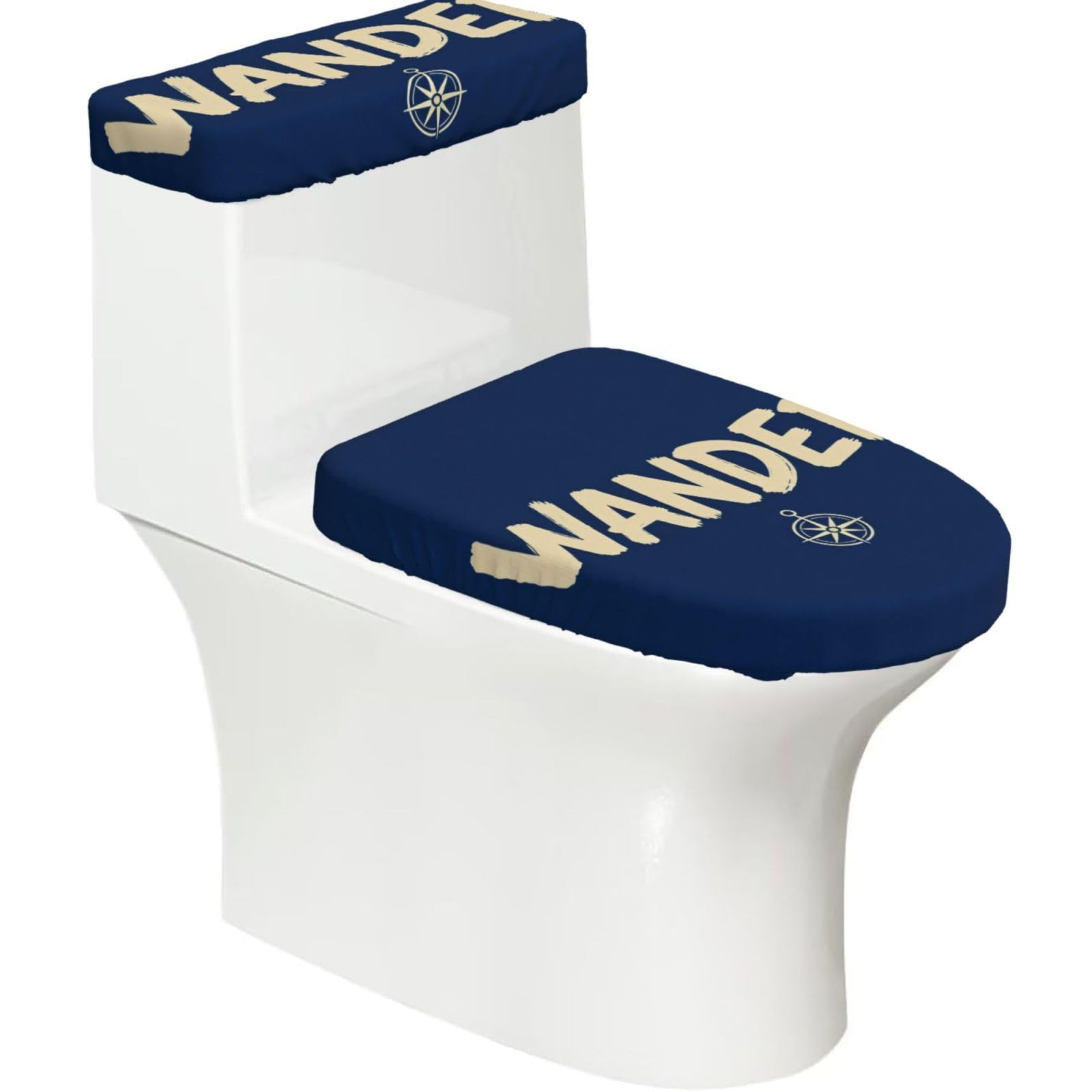 Cntdbu Black Wander Script Word Stretchy Toilet Lid And Tank Cover Set-Soft Elastic Bathroom Decor For U Shape Oval