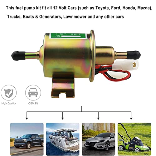Universal Electric Fuel Pump Kit For All 12V Cars Trucks Boats Carburetor Lawn Mower, Dc 12V (3-6Psi) Fuel Pump+ 2M 5/16" Id Fuel Line + Fuel Filters + 10Pcs Hose Clamp #TOP2