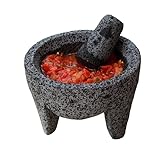 CEMCUI Pestle and Mortar Traditional Shape Volcanic Stone Molcajete 7 Inches Diameter