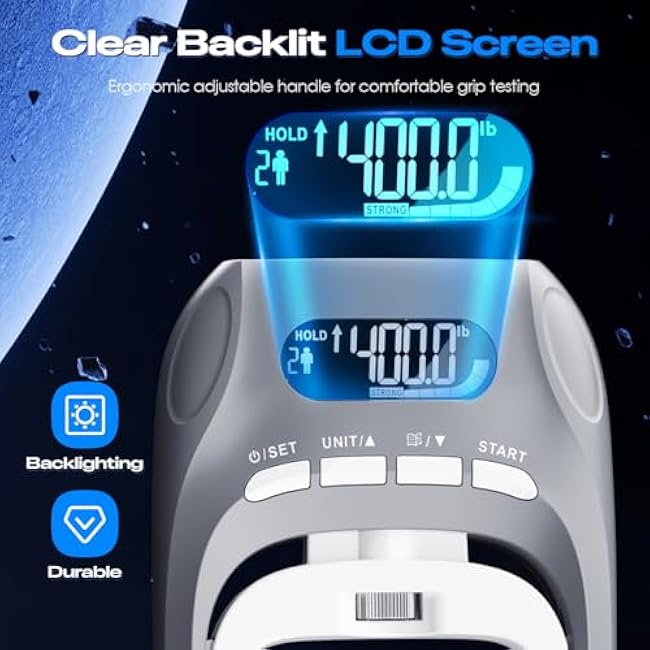 Electronic Grip Strength Tester With Adjustable Hand Gripper, Hand Dynamometer of 400lbs/180kg Tester Set with Digital Display ¨C Precision Training for Rehab, Fitness, and Home Gym