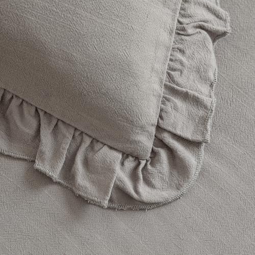 Image of Foindtower Set of 2 Decorative Linen Fringe Ruffle Throw Pillow Covers Soft Boho Farmhouse Cushion Cover Cozy Accent Retro Pillowcase for Couch Sofa Bed Living Room Home Decor,18x18 Inch,Taupe Gray