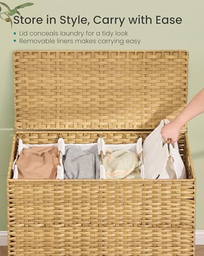 SONGMICS-4-Section-Laundry-Hamper-with-Lid-554-Gal-210L-PE-Rattan-Laundry-Basket-with-Removable-Washable-Liners-for-Bedroom-Living-Room-Goose-Yellow-ULCB224YE01