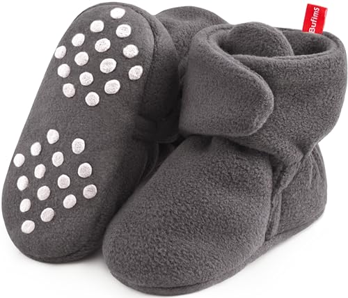 Image of Bufims Baby Fleece Booties Newborn Unisex Booties Non-Slip Newborn Infant First Walkers Warm Shoes House Slippers for Baby Boys & Baby Girls Toddlers