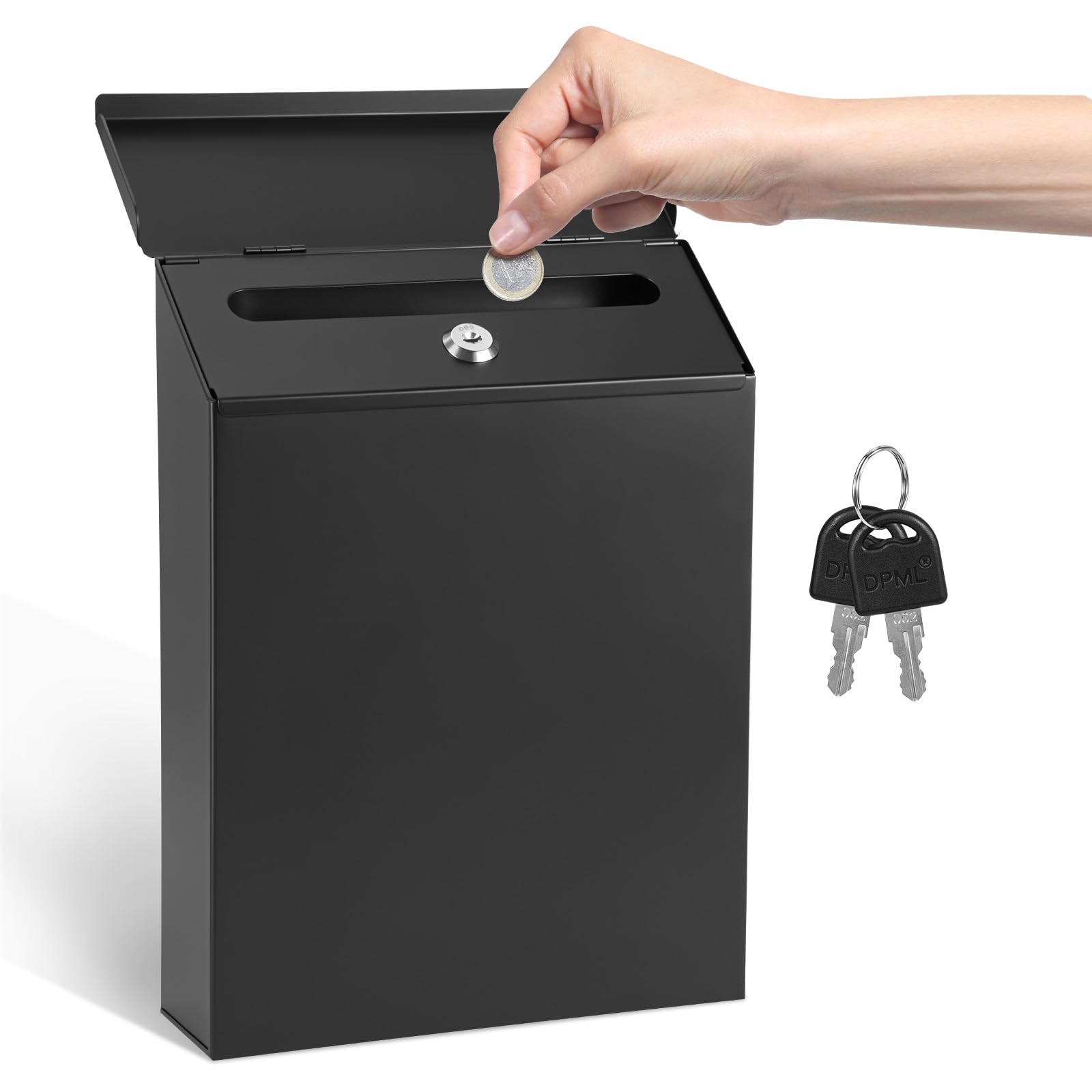 Metal Donation Box 29.5x21.7x6.5cm Wall Mounted Cash Collection Boxes with Lock Slot and Key, Weatherproof Safe Suggestion Boxes Charity Collection Donation Box for Charity Drives and Retail Shop