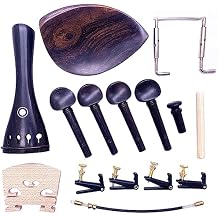Jiayouy 15Pcs 4/4-3/4 Size Violin Fiddle Accessories Kit with 4 Tuning Pegs Tailpiece Tail Gut 4 Fine Tuners Endpin Sound Post Bridge Chin Rest Replacement Parts Ebony Wooden