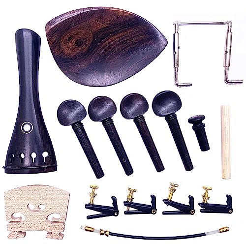 Jiayouy - Juego de accesorios de violín de tamaño 4/4-3/4 con 4 clavijas de afinación para cola de cordel, 4 afinadores finos, punta de sonido, puente de barbilla, piezas de repuesto de madera de ébano