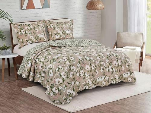 Cobre Leito Estampado Tamanho Cama King 3 Peças Colcha Bouti Soft (Floral Bege)