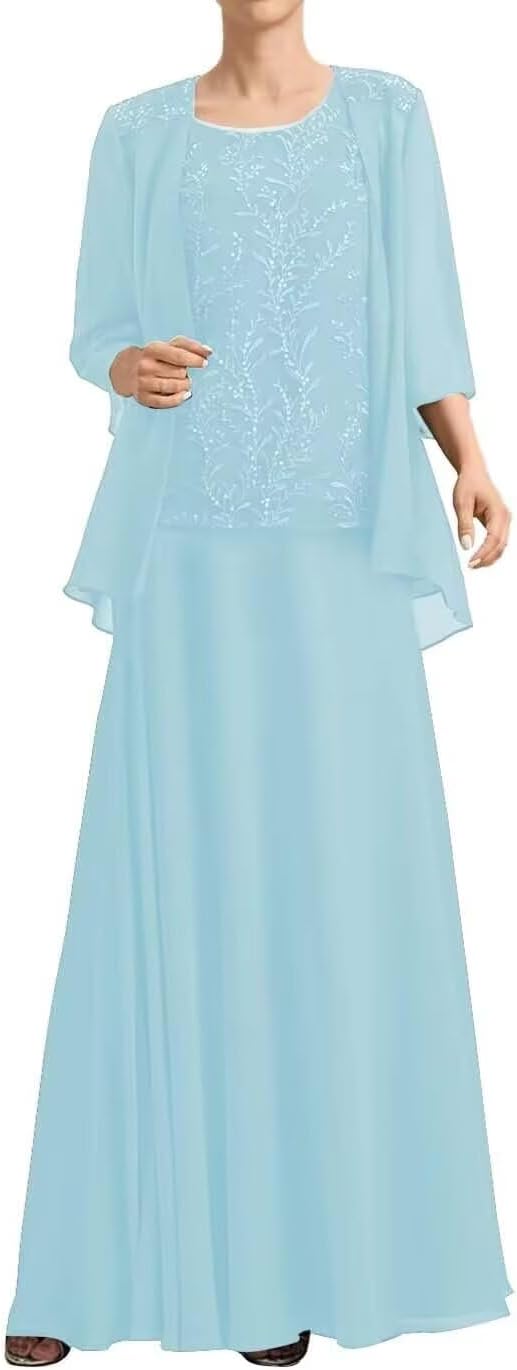 2 Pieces Mother of The Bride Dresses for Women Plus Size Chiffon Applique Grandmother of The Bride Dresses with Jacket CD004