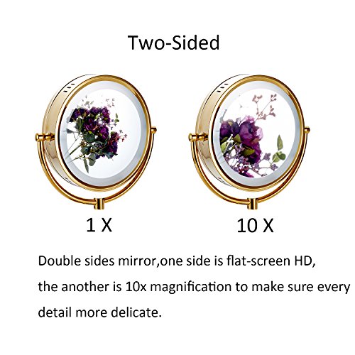 Cavoli 8.5 Inch Led Makeup Mirror With 10X Magnification,Tabletop Two-Sided, Has Three Colors Lights,Gold Finish(8.5In,10X) #TOP2