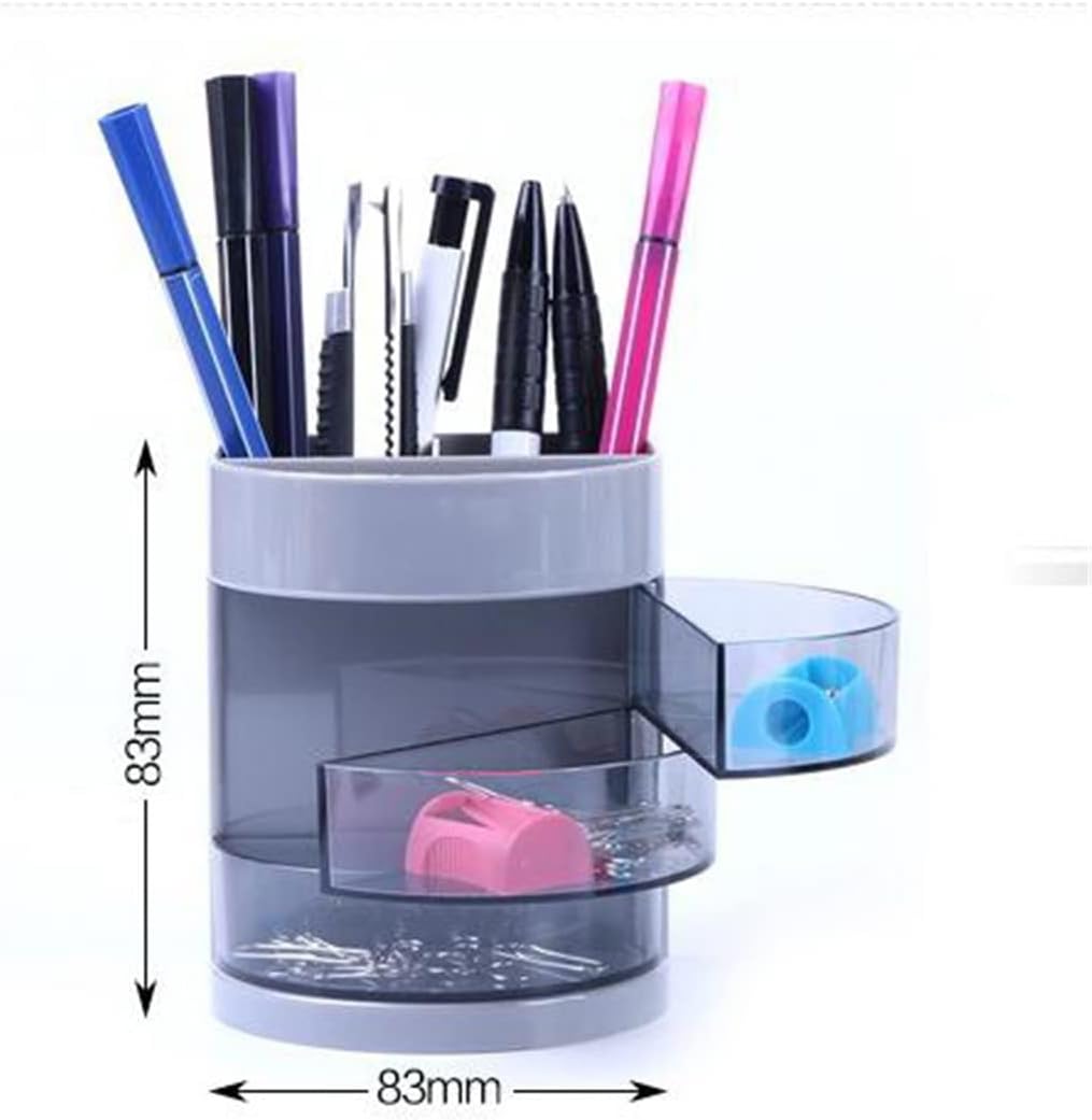 Transparent Plaid Pen Holder Multifunction Round Pen Pencil Holder Office Desktop Storage Box School Student (D,Talla nica) (D Talla nica)