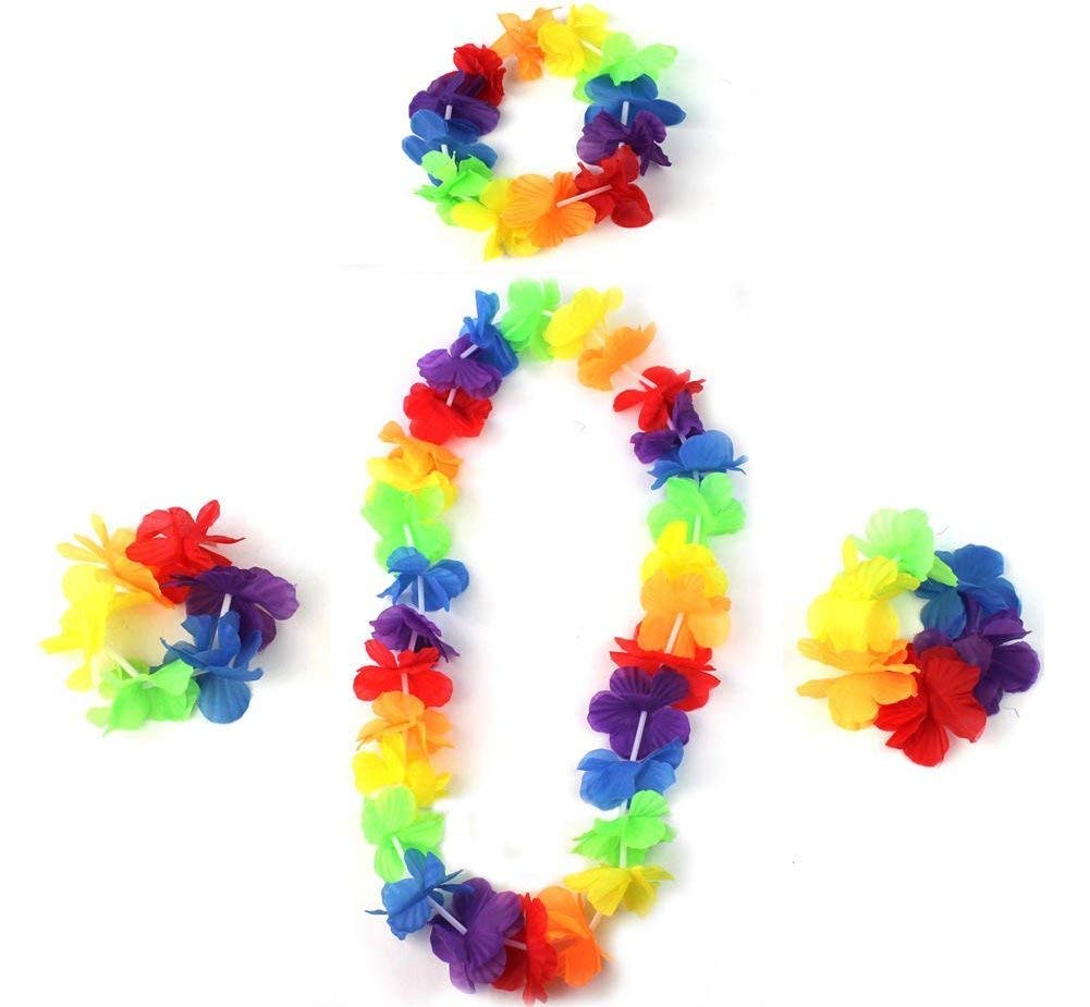 Funcart 4 Piece Garland Set Hawaiian Party LEI- Multicolored Necklace Headband and Bracelets, Great for Beach Wedding Birthday Holiday Hawaii Theme Party Activity Decoration (B07LGTHD7G) Amazon Price History, Amazon Price Tracker