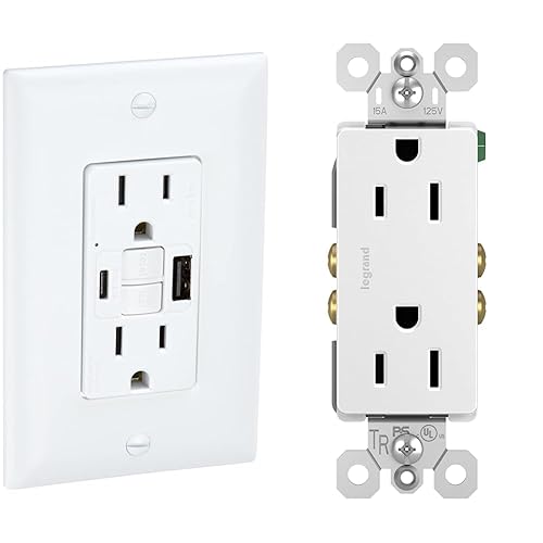 Legrand - Salida GFCI radiante Pass & Seymour con puertos USB, salida USB GFCI blanca resistente a manipulaciones y Legrand - Toma de corriente Pass