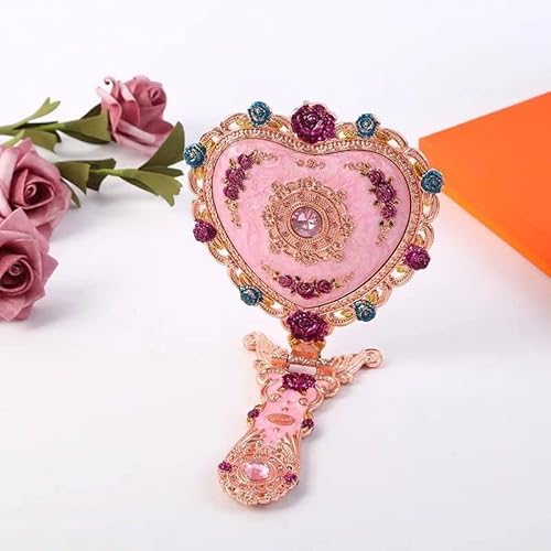 Byvute Handheld Mirror Set, Vintage Heart Shape Makeup Mirror And Comb Floral Antique Princess Castle Vanity Mirror Cosmetic Decorative Embossed Hair Brush Gift For Women Girls (Metal-Gold) #TOP3