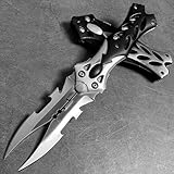 MADSABRE 8.5' Cool Double Blade Pocket Knife, Camping Folding Knife with Clip and Aluminum Handle, Hunting Survival EDC Hiking Tools, Gifts for Men