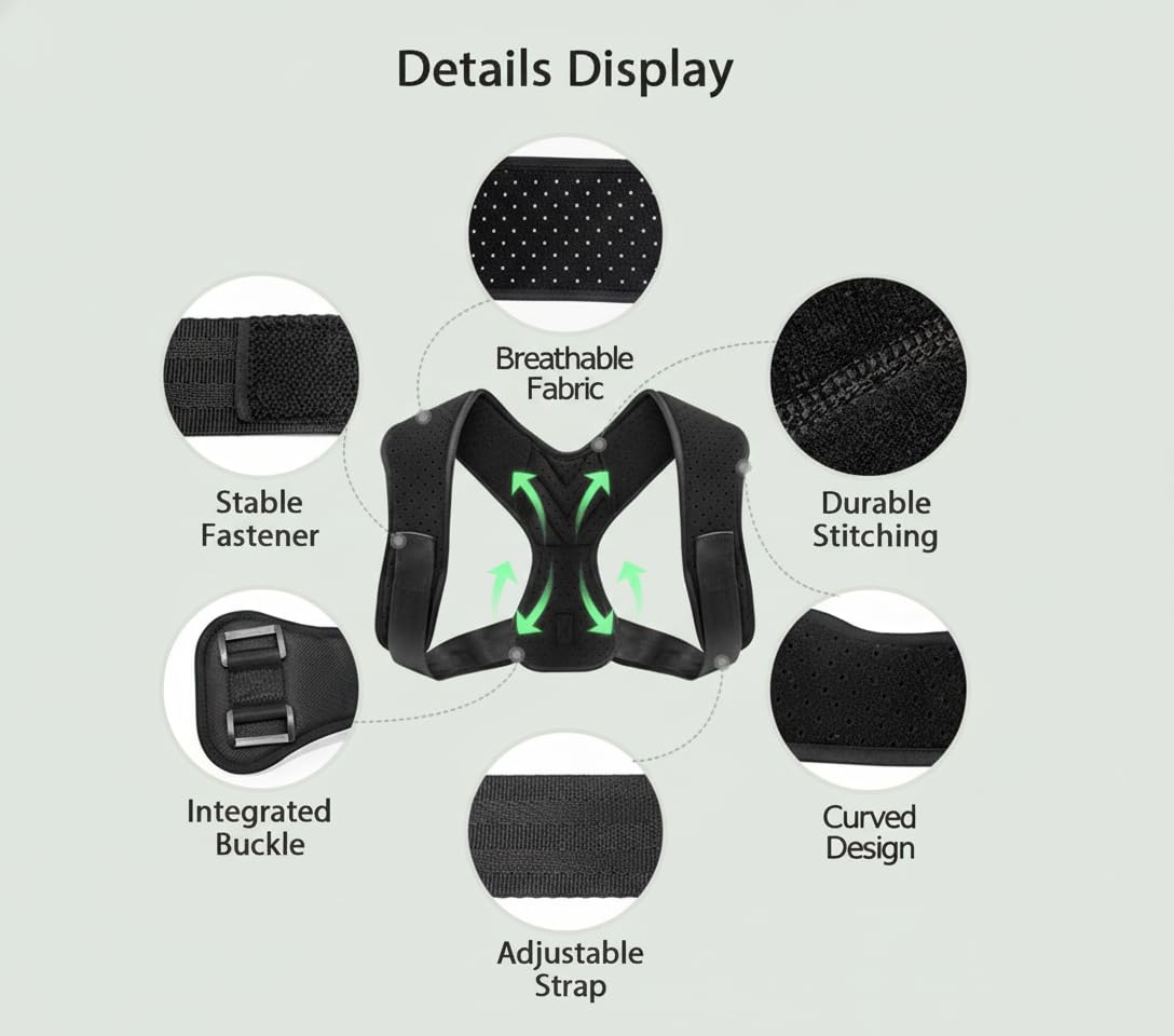 Back Brace Posture Corrector,Adjustable Posture Corrector For Men Women,Comfortable Back Brace For Posture Support,Effective Pain Relief,Improve Sitting Posture For Office Or Home, Black M