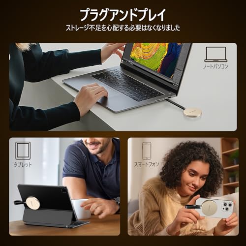 GiGimundo GQ40 2TB 40GBPS外付けSSD磁気 マグネット付き 最大高速4000 MB/s、丸型デザイン、高速ファイル転送、Type-Cスマートフォン、タブレット、ノートPC （Windows、Mac、Android対応）動画編集 写真用 (GQ40-2TB)