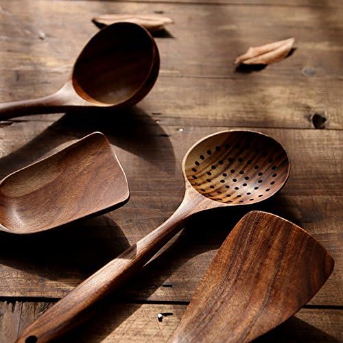 Wooden Cooking Utensils Kitchen Utensil,NAYAHOSE Natural Teak Wood Kitchen Utensils Set - Nonstick Hard Wooden Spatula and Wooden Spoons