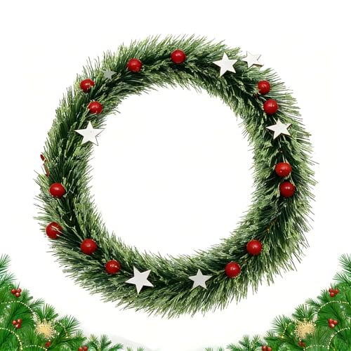 Corona de Navidad, 30cm Corona de Puerta de Navidad con Lazo Rojo Grande, Guirnalda Colgante y Adorno Navideño para Decorar la Puerta, Pared, Ventana, Árbol de Navidad o Chimenea (B)