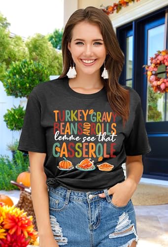Image of Thanksgiving Shirts Women Turkey Gravy Beans and Rolls Tshirts Funny Turkey Graphic T-Shirt Family Thanksgiving Tops