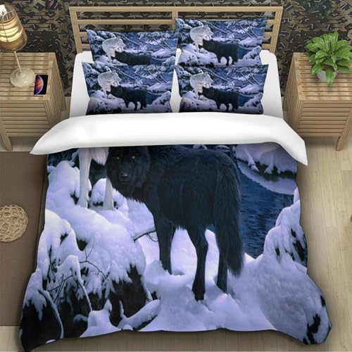 Parure de lit loup imprimé 3D housse de couette microfibre ultra douce et résistante