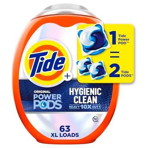 Tide Hygienic Clean Heavy 10x Duty Power PODS Laundry Detergent Pacs Original 63 count For Visible and Invisible Dirt (Pack of 1) Cover