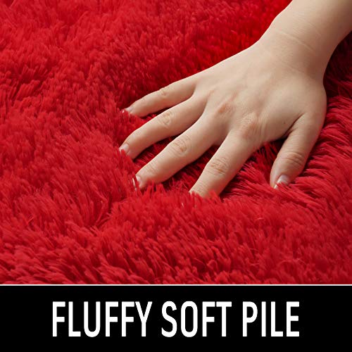 HOMORE Red Rugs for Bedroom, 4x6 Feet Fluffy Area Rug Modern Shag Rugs for Living Room, Super Soft Furry Rug for Girls Room, Cute Carpets for Kids Nursery Home Dorm Decor