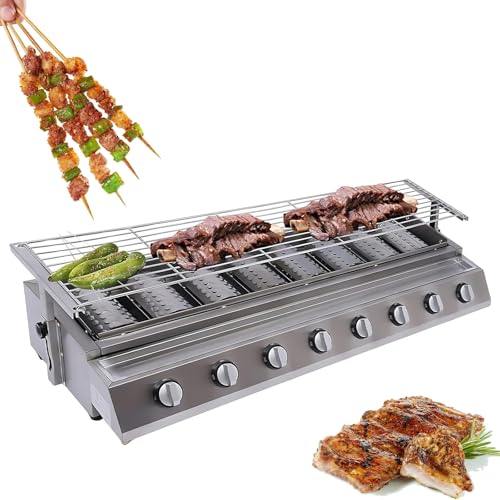 Parrilla de gas para barbacoa, parrilla comercial de 8 quemadores con altura ajustable, parrilla de gas portátil de camping para eventos al aire libre, restaurantes, patio trasero y picnics