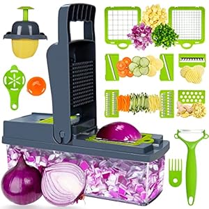 Bemece Vegetable Chopper, Salad Chopper with 8 Blades, Multi-Functional Mandoline Vegetable Cutter, for Cutting Carrot, Garlic, Onion and Potato (15 in 1)