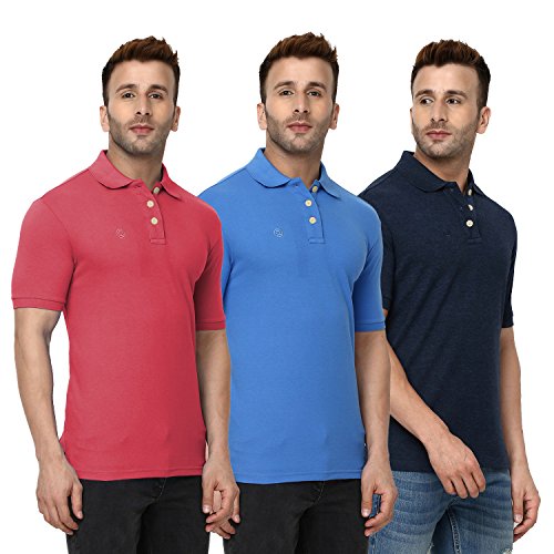 Image of CHKOKKO Men's Cotton Regular Fit Polo T-Shirt Combo Pack of 3