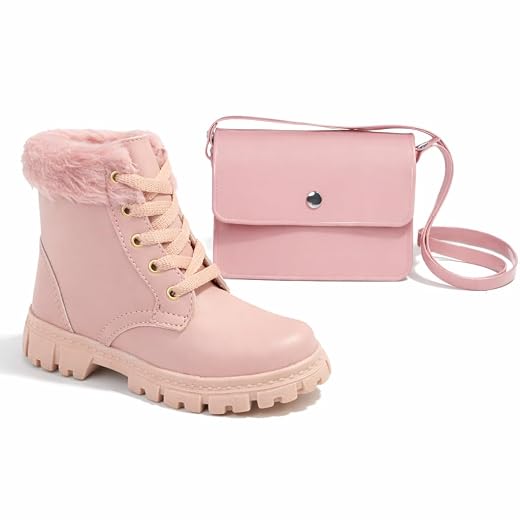 Kit Bolsa Pulseira E Coturno Bota Feminina Menina Infantil Tratorado K11 Kit infantil meninas bota coturno confortável + bolsa transversal moderna, modinha infantil para meninas