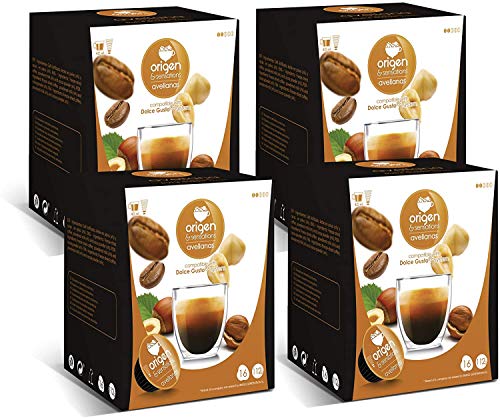 Dolce Gusto Compatible Coffee pods | Flavored Coffee | Hazelnut Coffee Capsules for Dolce Gusto Machine | 4 Packs x 16 pods | Total 64 Capsules, 64 Servings