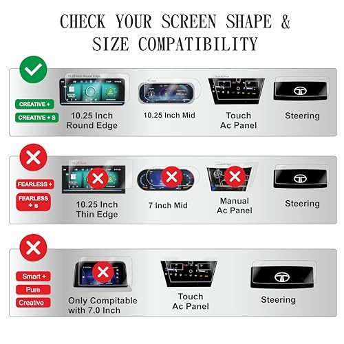 Image of OHAYO 4 Pack Screen Protector for Tata Nexon 2023 Creative+ Creative+s fearless fearless(s) 10.25 inch Infotainment, 10 inch Instrument Cluster, Steering & AC Panel | 9H Hardness Military Strength Scratch Resistant HD Clear Car Display Guard | Not Tempered Glass