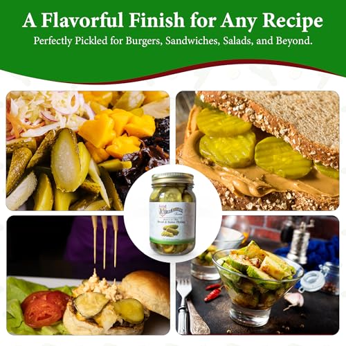 MUZZARELLI FARMS® Bread & Butter Pickles | Jersey Fresh® | Family Recipe for 40 years | No Gluten, No Preservatives | All Natural | Gourmet Snacks & Garnishes 16 fl oz Glass Mason Jar | Hand-Selected Pickles Bottled for Peak Freshness and Flavor. Made i