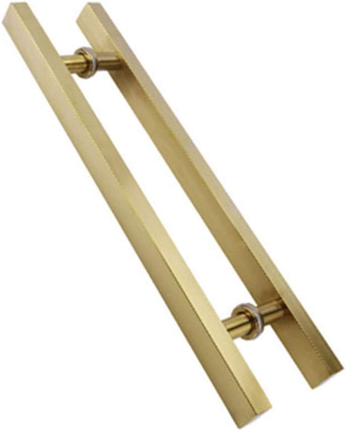 Glass Door Handle Set,Heavy Duty Brushed Stainless Steel Double Side Bar Handle,Retro Square Shop Push Door Pull Handle,for Hotel Home Club Office Store Barn/Gold/Hole Center 300Mm