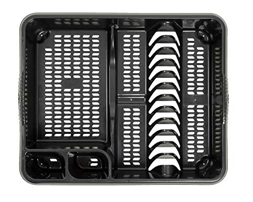 High Grade Plastic Large Dish Drainer Tray Utensil Holder, Draining Board, Dish Drying Rack for Plates and Cutlery 46.50 x 38.00 x 9.00 cm For Kitchen Countertop (Large Dish Drainer, Midnight Greyish)