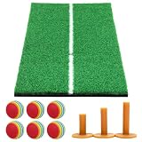 Golf Style ゴルフマット 白線 マット 素振り 軌道確認 ドライバー スイング パター 練習器具 室内 屋外 人工芝 SBR 30×60cm ゴルフティー ゴルフボール Eセット GS-3060-line ラバー (レッド)