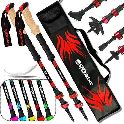 Baston de trekking telescopico en carbono - Antishock natural - Bastones para caminar y Trail Ligeros y fuertes (220GR) - Bastone de senderismo fáciles de ajustar - para montaña bosque, asfalto (Rojo)