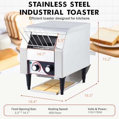 Garvee Commercial Toaster Conveyor 450 Slices/H Heavy Duty Industrial Conveyor Toaster Stainless Steel Electric Oven with Dual Heating Tube 7-speed Adjustments for Bagel Croissant Restaurant Bakery