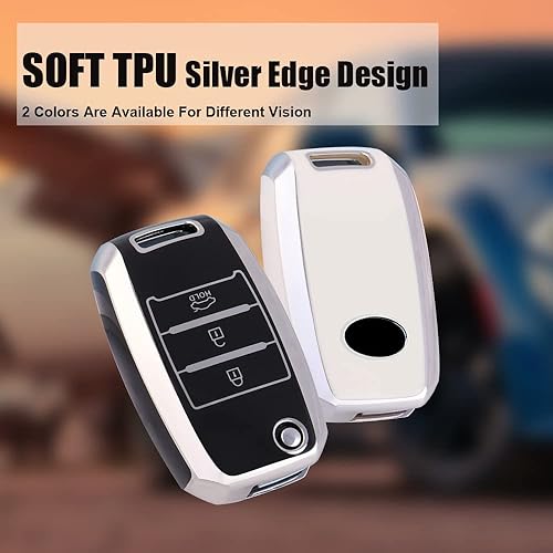 Miniatura 4 de ontto Funda para llavero compatible con llavero Kia Flip Remote Key Holder para Rio Soul Forte Optima Carens, Negro (4-btn))
