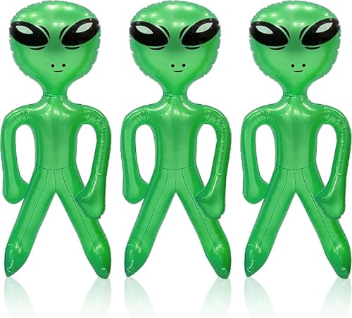 Happium 3 Pcs Inflatable Alien 18 inches Inflates Balloons Blow up Aliens Party Christmas Halloween Birthday Decoration Theme Fancy Dress Party Prop Decorations Green