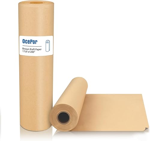 OcePor Rollo de papel blanco para manualidades de 17.8 x 1200 pulgadas (100 pies), rollo de papel de póster, rollo de papel de regalo, rollo de