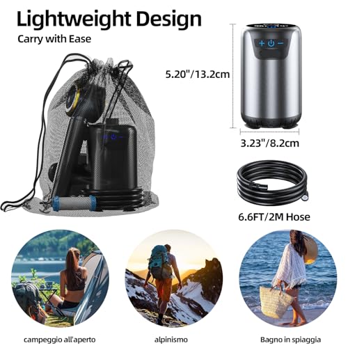 Ducha portátil para camping con batería recargable 8000mAh, 10 modos de pulverización, pantalla Fahrenheit, resistente al agua IPX8, bomba para exteriores para senderismo, viaje, autos, mascotas, plantas, surf y limpieza de botes miniatura 5